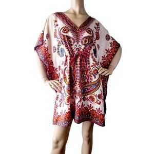 Holboro Red&Cream Mid Length Caftan Dashiki Dress